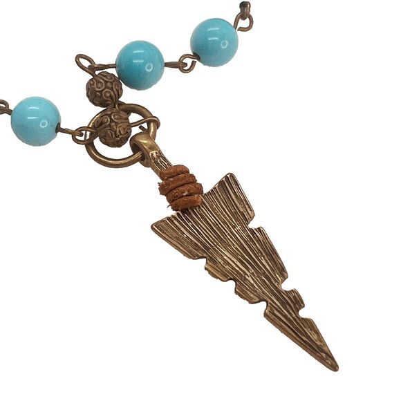 Beaded Turquoise Necklace With Arrowhead Pendant 24" Long Artisan Made NWT - Picture 3 of 7